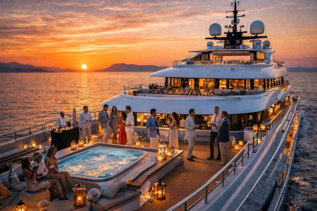 Luxury yacht charter at sunset near Kalkan