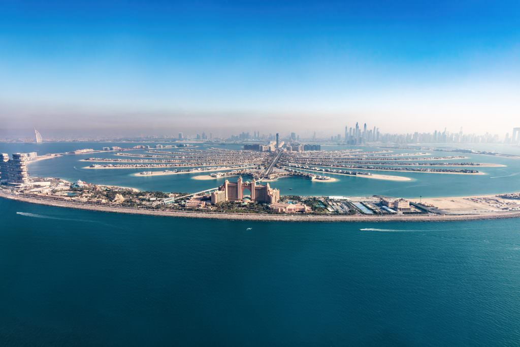 Palm Jumeirah yacht charter Dubai aerial skyline view UAE