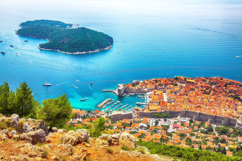 Dubrovnik old town aerial view Adriatic Croatia