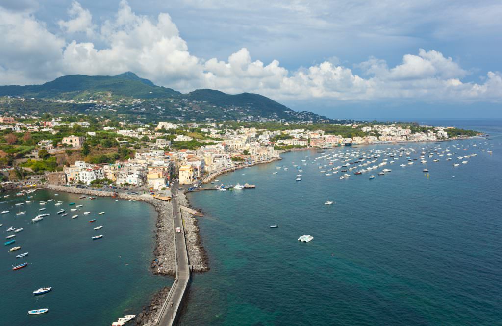 Ischia yacht charter at island aerial view Gulf of Naples Mediterranean luxury yacht charter destination Italy