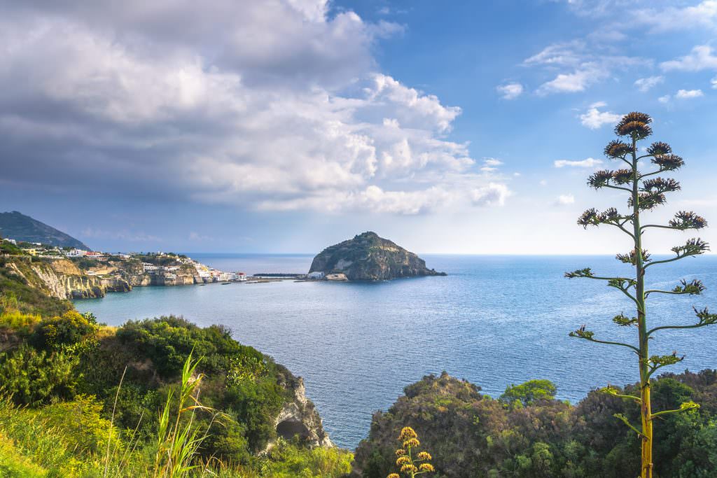 Ischia yacht charter at coastline Gulf of Naples Mediterranean luxury yacht charter destination Italy