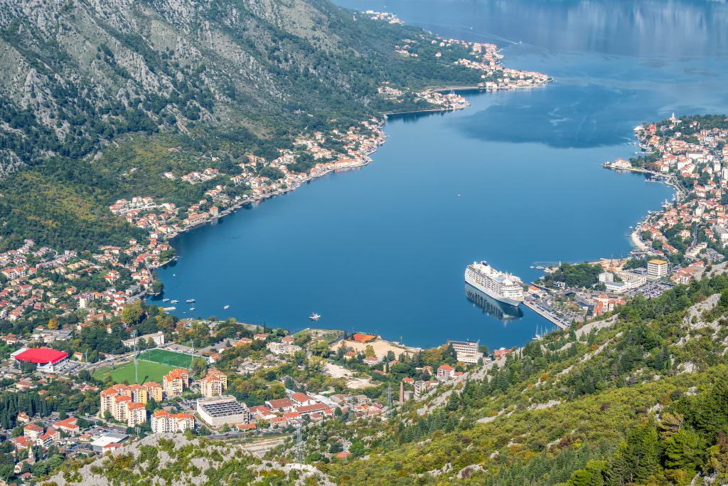 Kotor Bay Montenegro yacht charter Adriatic Sea coastline aerial view