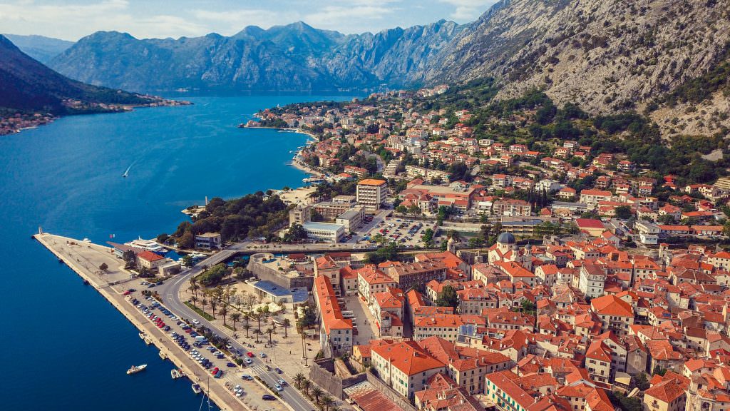 Kotor yacht charter Montenegro Old Town Kotor Bay aerial view