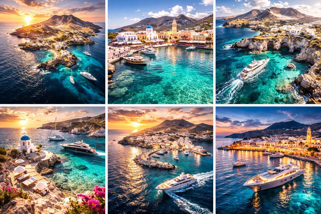 Nisyros yacht charter Mandraki harbour town on Nisyros island overlooking the Aegean Sea Greece