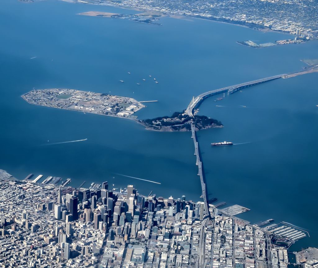 USA yacht charter at San Francisco Bay Bridge aerial view luxury yacht charter destination