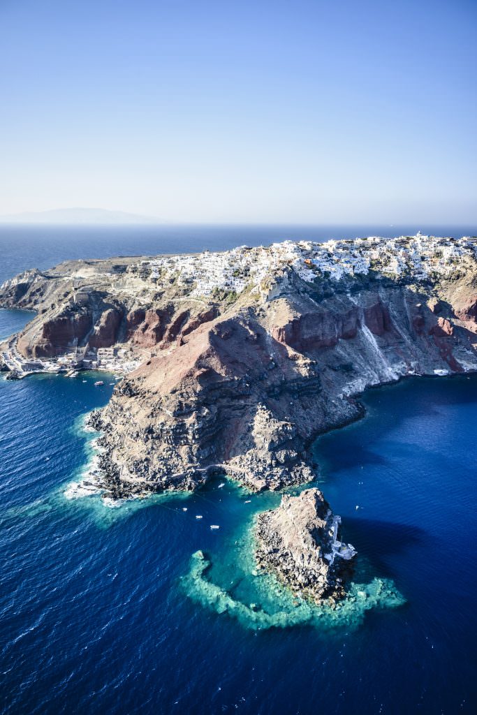 Santorini caldera aerial yacht charter view