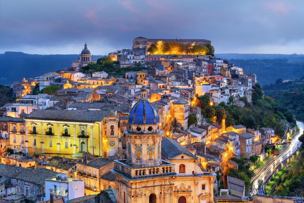 historic town night view Sicily Italy Mediterranean yacht charter destination