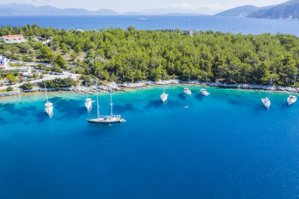 Luxury ovabuku yacht charter at aerial view of Ovabuku Peninsula turquoise coast Turkey