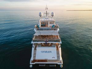 Kaira Yachts – Charade luxury yacht aerial rear view at sea