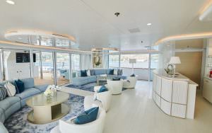 Kaira Yachts – Coral Ocean yacht main salon luxury interior with panoramic sea view