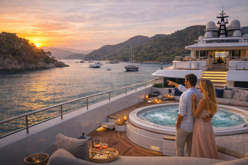 gocek yacht charter guide sunset bays motor yacht jacuzzi deck turkey