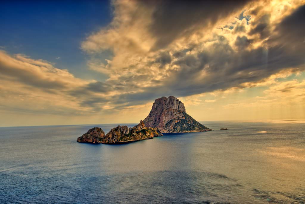 Es Vedra at sunset during an Ibiza yacht charter