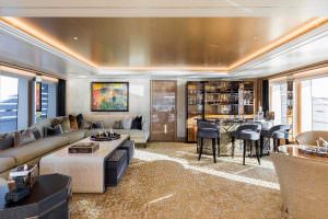 Luxury yacht bar lounge interior JOY superyacht premium social area