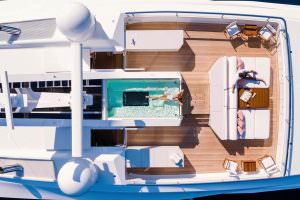 Luxury yacht drone view jacuzzi deck JOY yacht lifestyle experience
