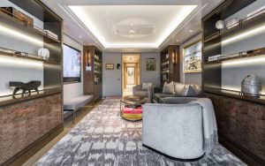 Luxury yacht private lounge cinema room JOY superyacht interior