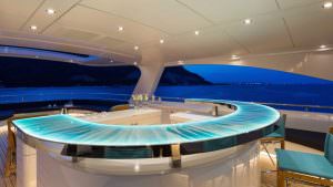 Luxury yacht LA PASSION night bar with LED lighting sea view evening experience