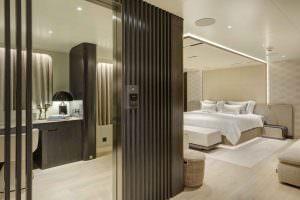 Legasea luxury yacht master cabin interior with modern design, double bed and elegant lighting