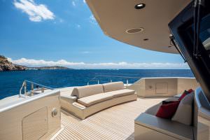Luxury yacht sundeck private lounge with ocean view