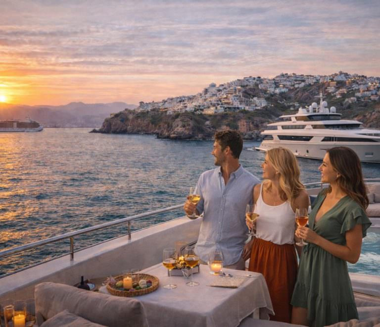 santorini yacht charter guide luxury motor yacht greece sunset caldera