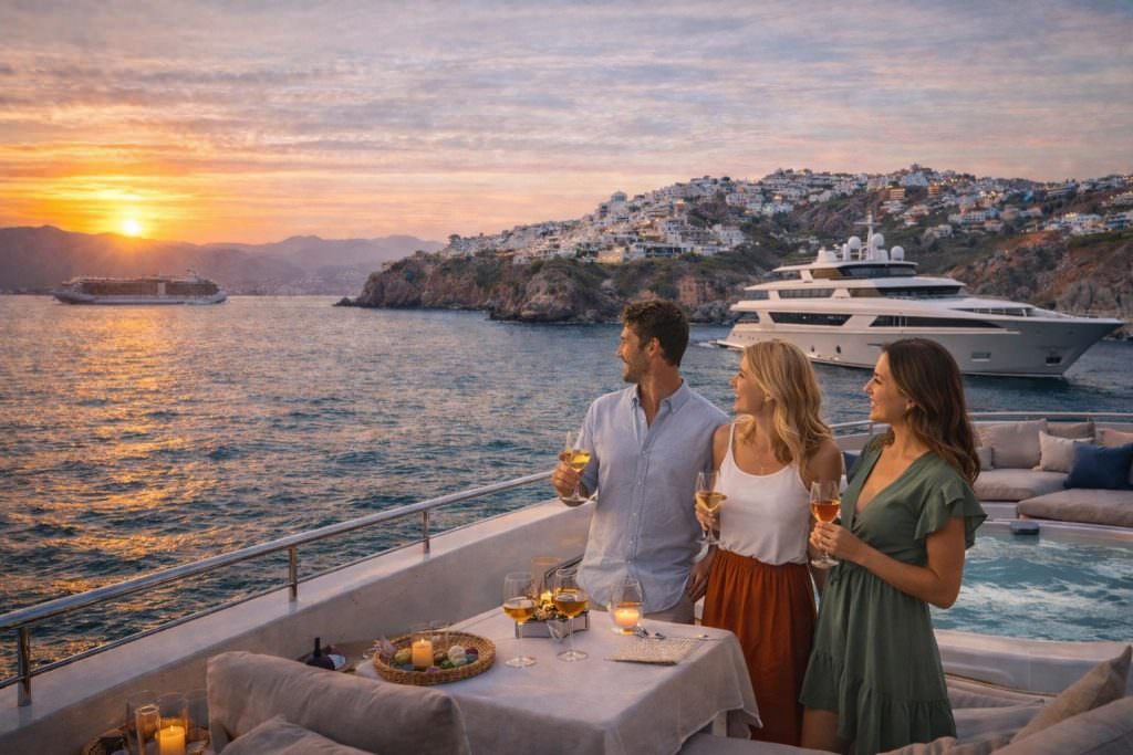 santorini yacht charter sunset caldera view motor yacht greece