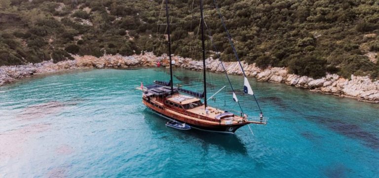 Capri Corn gulet charter side profile of a luxury