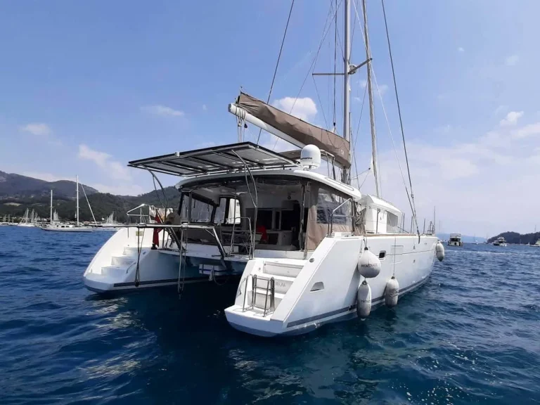 Loryma catamaran charter profile view