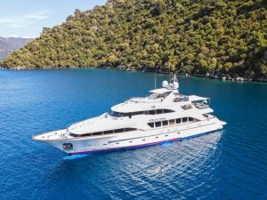 Stella Fiera Yacht charter side profile on water