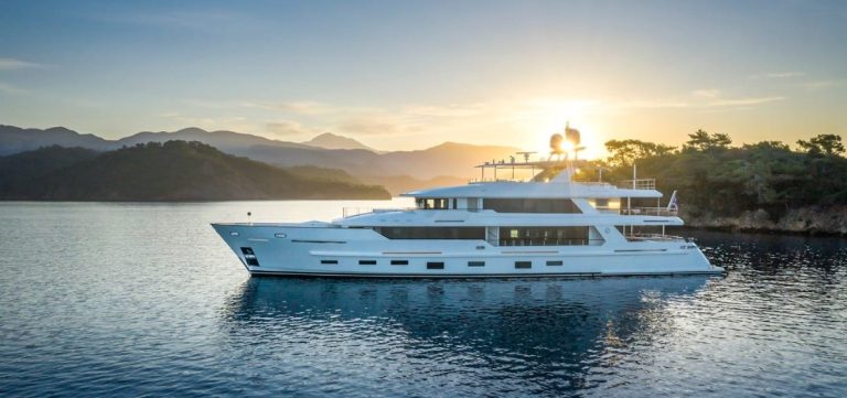 Sunrise Motor Yacht Charter Luxury model side profile view