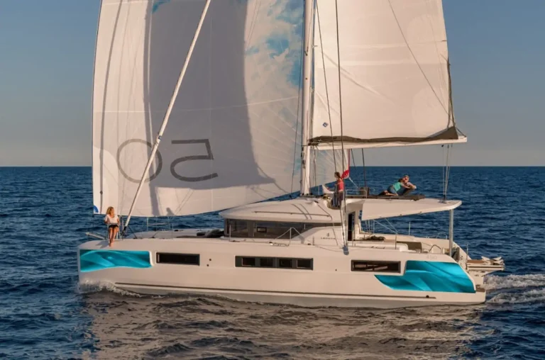 Swice catamaran charter side profile view